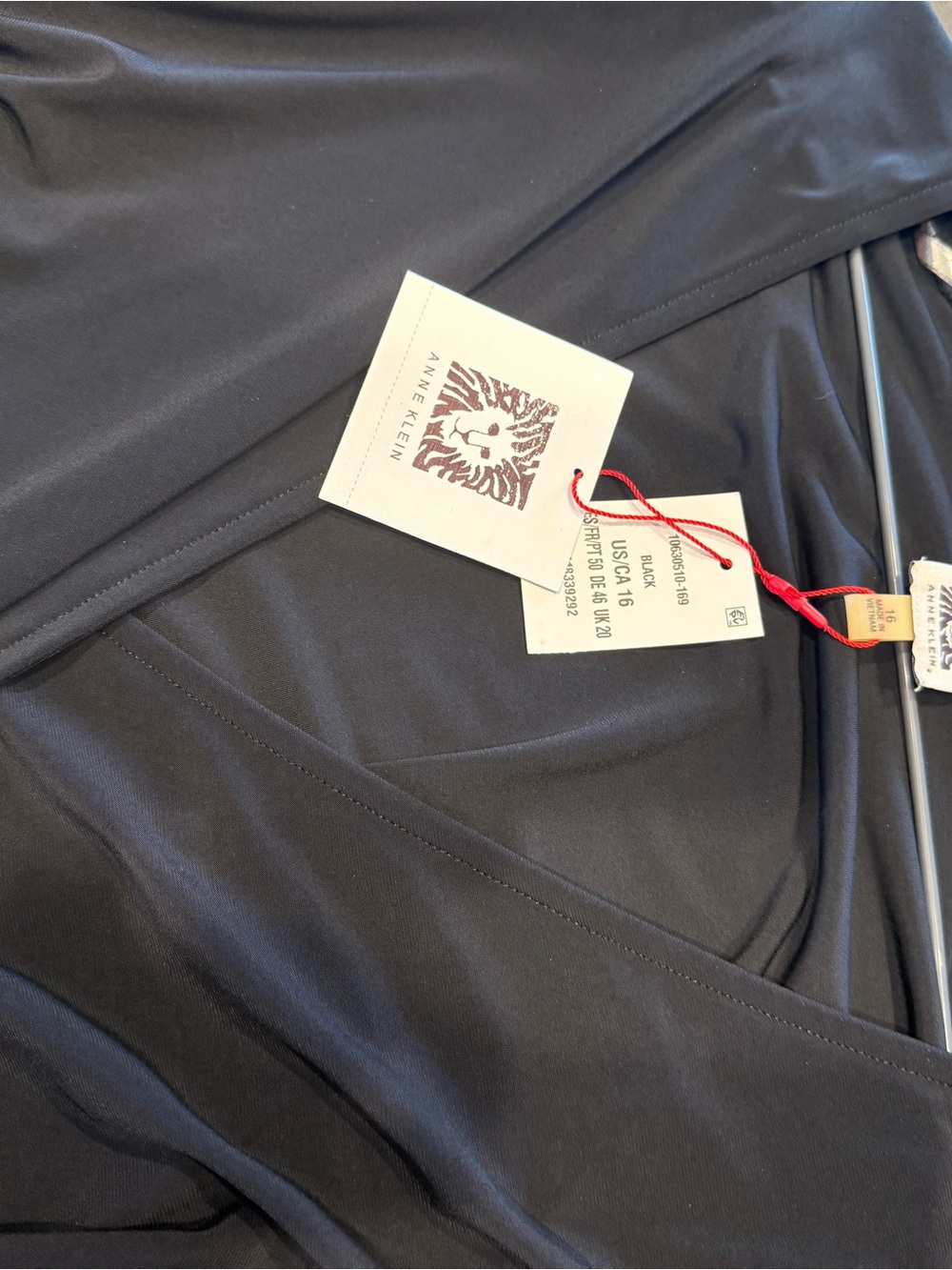 Anne Klein Black Faux Wrap-Style Knot Dress. - Picture 3 of 7